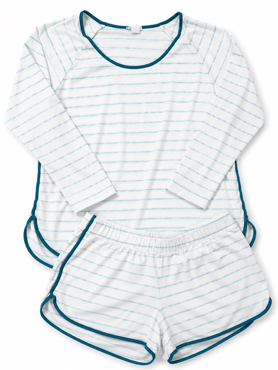 LAKE Other - LAKE White & Teal Marine Stripe Pajama Set